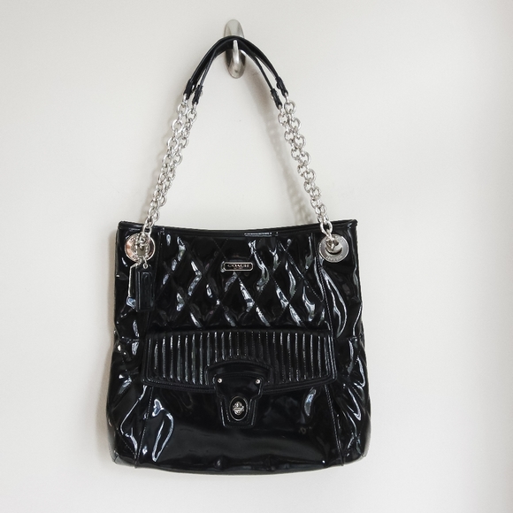 Coach Handbags - NWOT Coach Patent Quilted Liquid Leather Chain Link Purse Handbag Tote